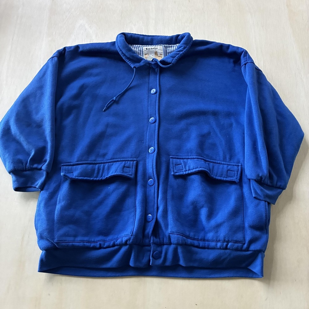 Vintage Learsi Jacket Womens One Size Blue Fleece Button Front Lined Collared